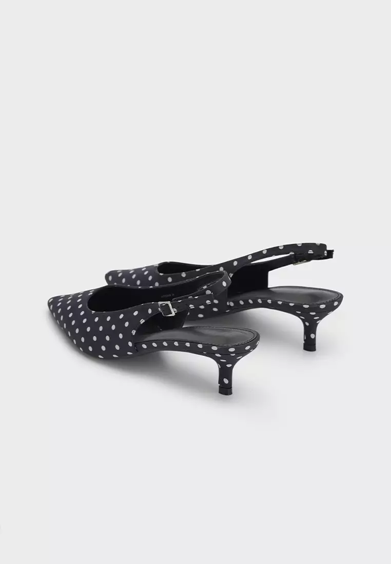 POLKA DOT SLINGBACK HEEL PUMP波点纹露低跟后空鞋