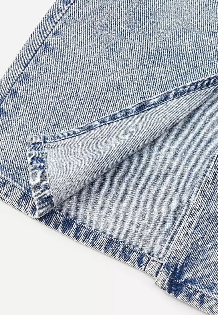 WOMEN'S WASHED DENIM MIDI SKIRT