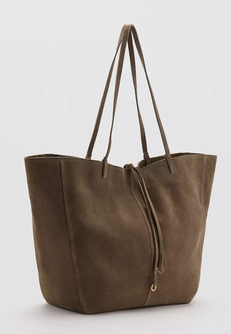 Suede Shopper Bag With Bow Closure