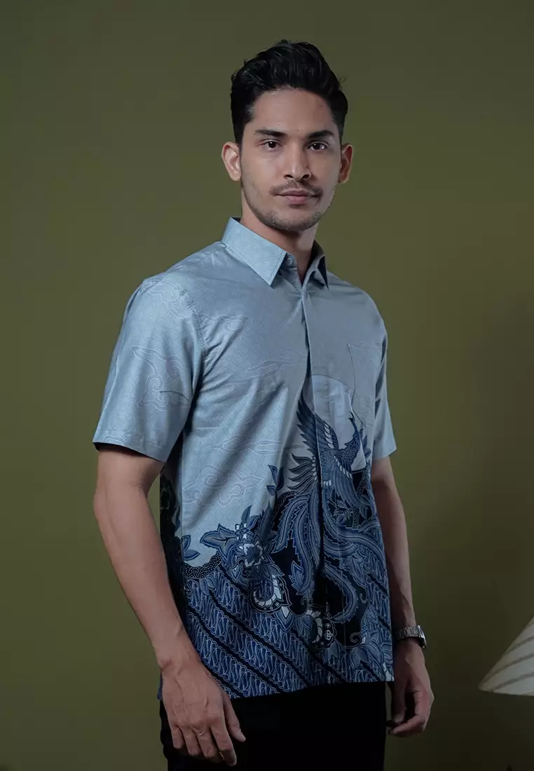 Hadinata Batik Premium Pria Kemeja Pendek Superfine Divakar Grey