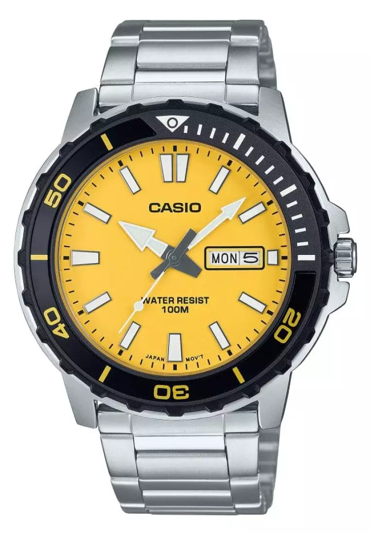 Buy Casio Casio General Yellow Dial Silver Stainless Steel Strap Men ...