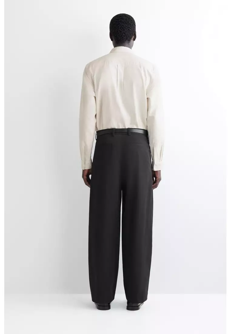 PLEATED COTTON RELAXED-FIT WIDE-LEG TROUSERS