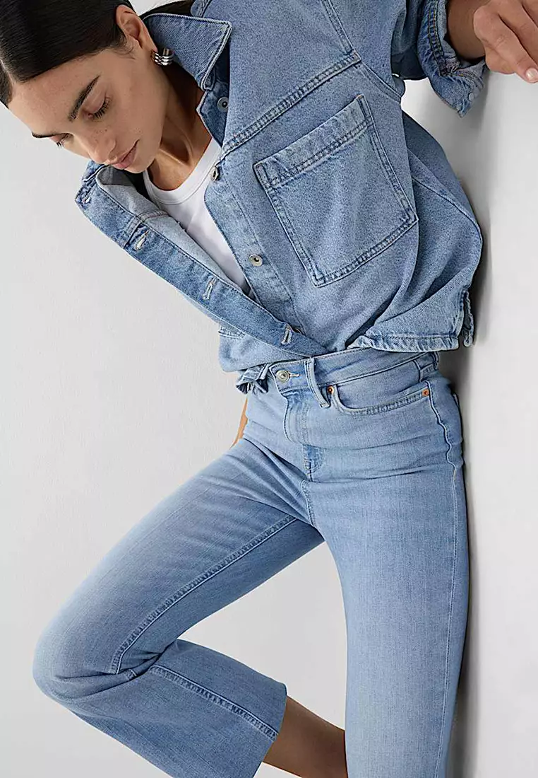 High Waisted Slim Flare Cropped Jeans