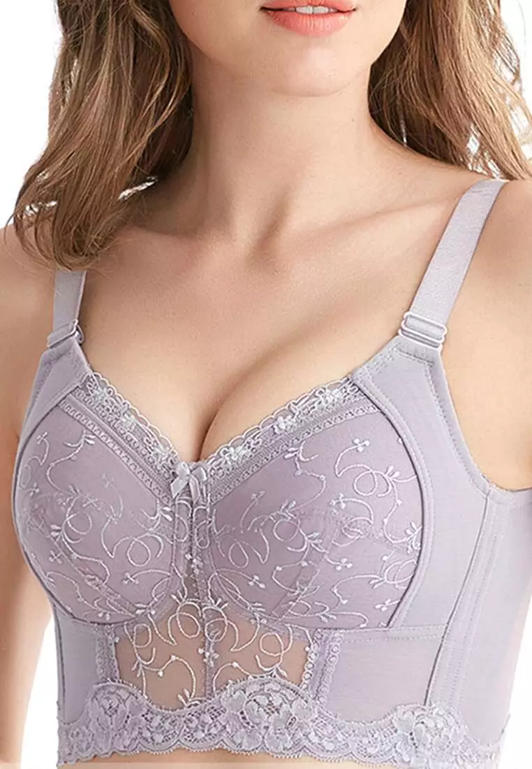 ZITIQUE Women's Full Cup Sexy Lace Comfortable Wire-free Gathered  Adjustable Thin Pad Nylon Bra - Purple 2024, Buy ZITIQUE Online