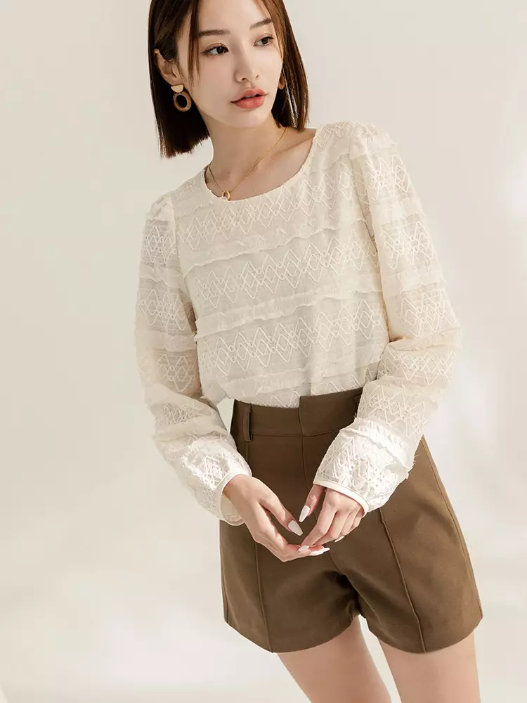 Buy OBSTYLE Textured Round Neck Puff Sleeve Top [AB18970] 2025