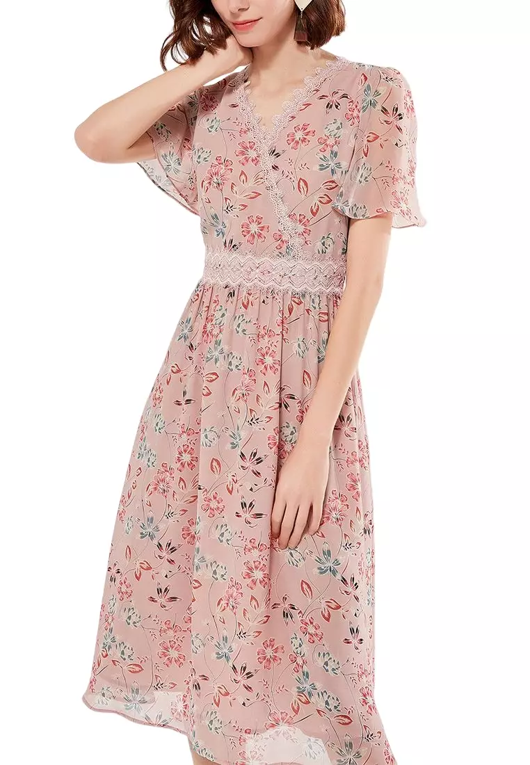 Buy ONX.HK Fashion Lace V-Neck Chiffon Dress 2024 Online | ZALORA