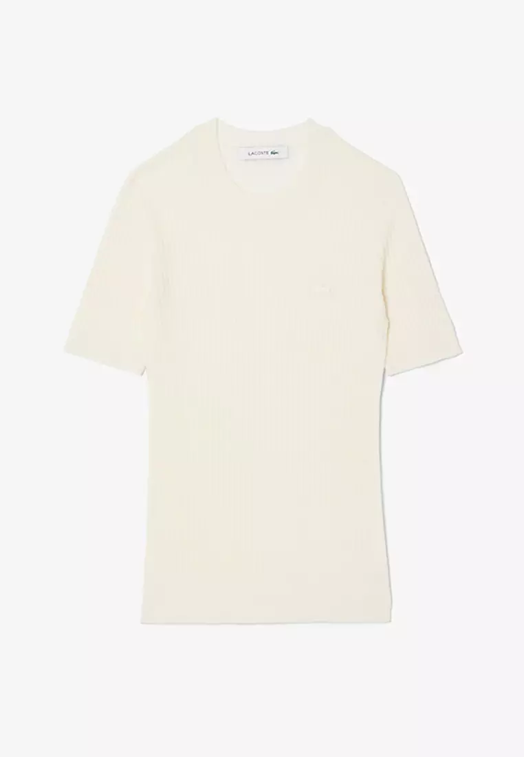 Short Sleeved Merino Wool Rib Knit Sweater