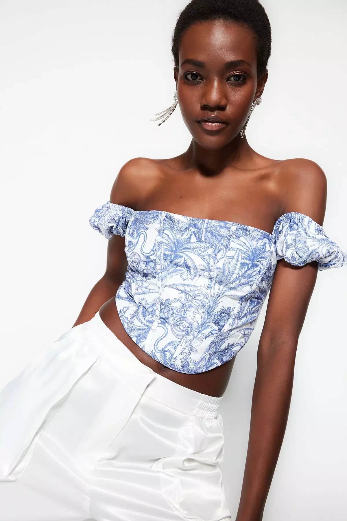 Corset Detailed Poplin Floral Bustier Top