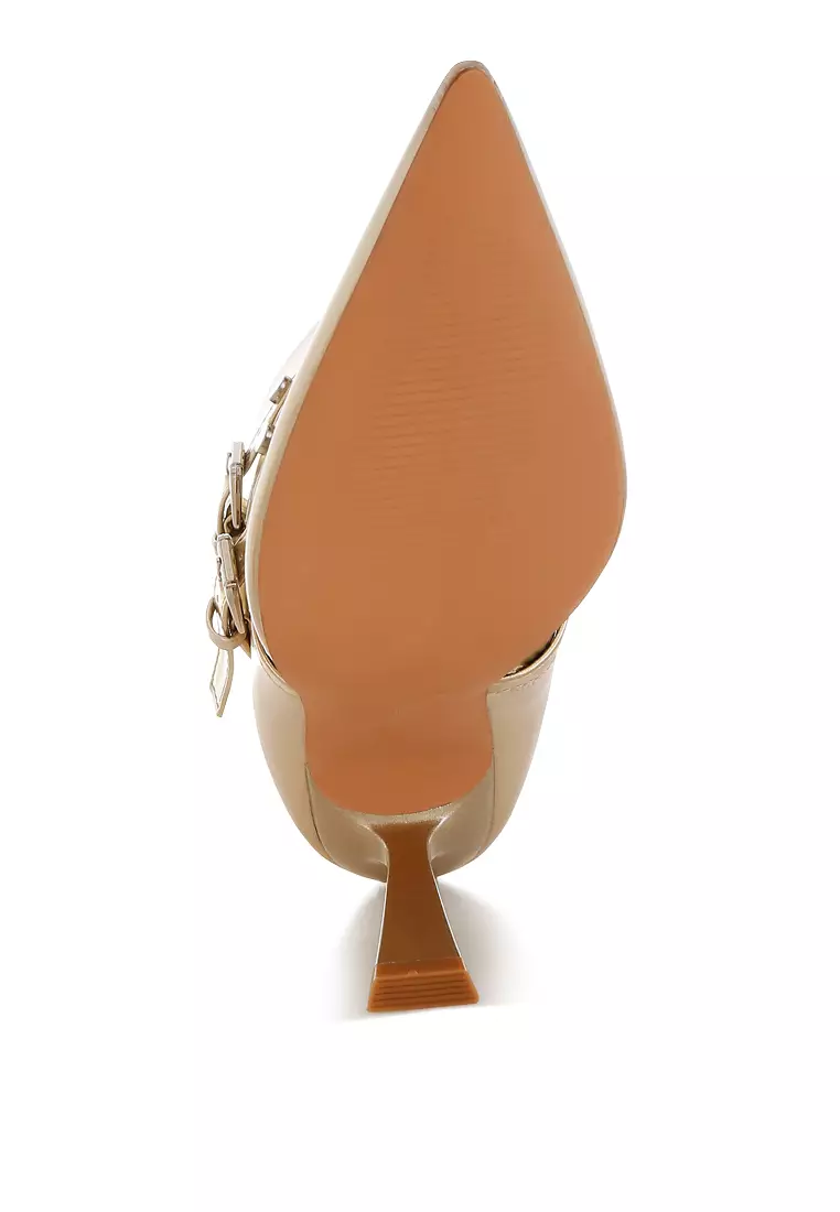 Eyelets & Studs Harness Ankle Boots in Gold