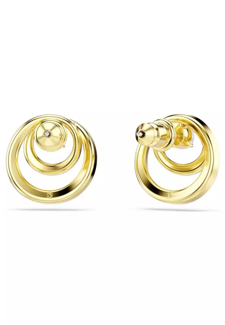 Hyperbola stud earrings, Round cut, White, Gold-tone plated