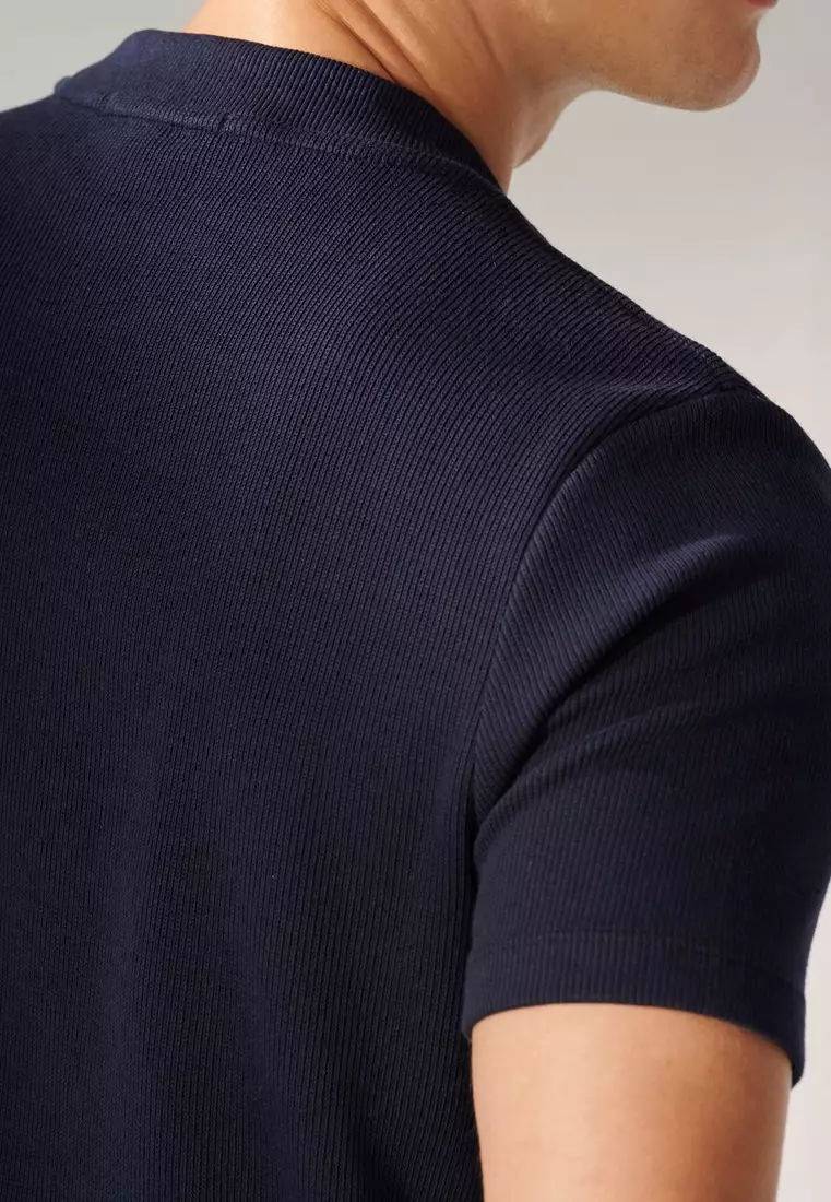 Midnight Blue Textured Turtleneck T-shirt