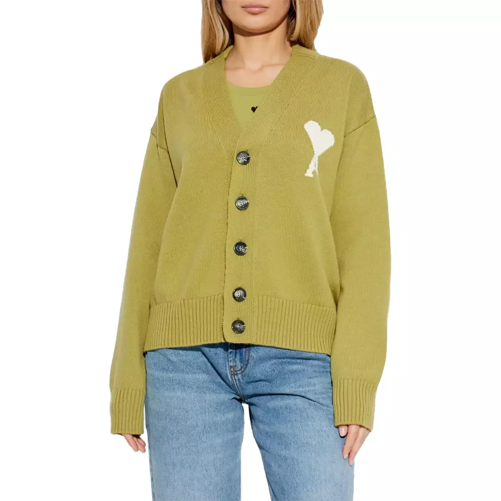 Off White Ami De Coeur Wool Cardigan Green