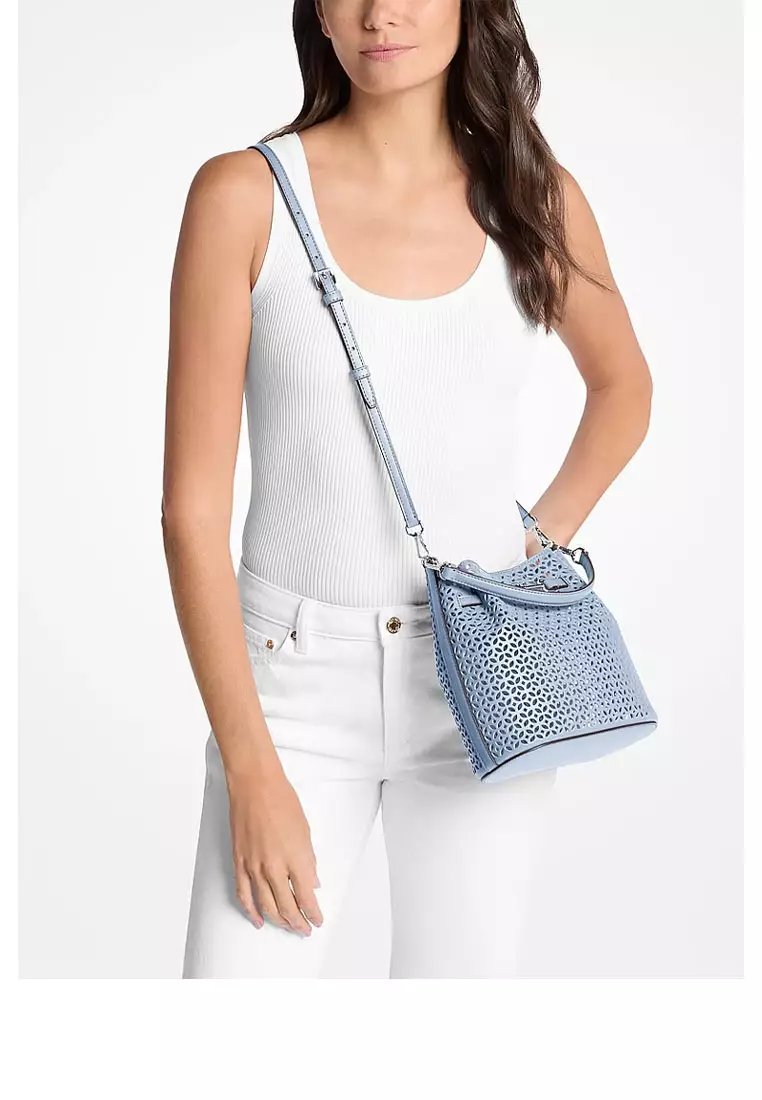 Carson Small Floral Laser Cut Bucket Crossbody Bag