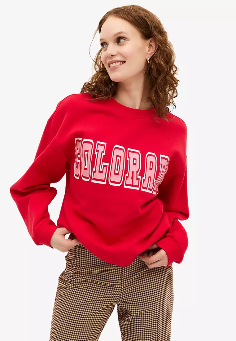 Red crew neck deals sweater women's