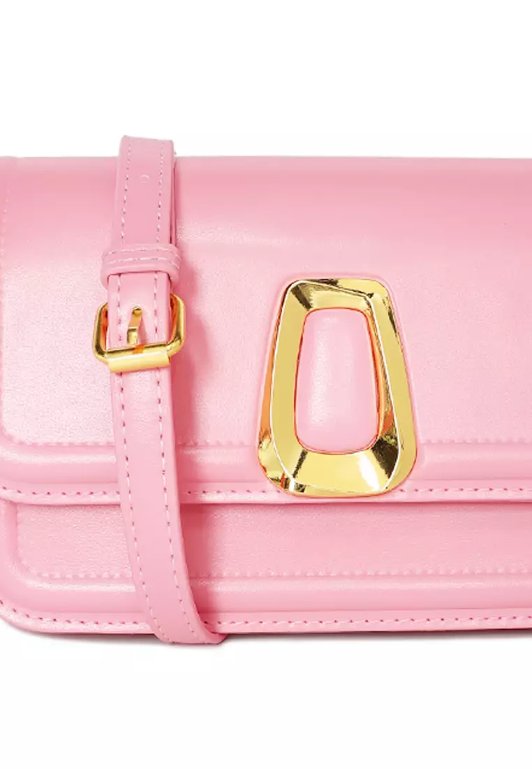 Classic Gold Buckle Flap Bag in Pink