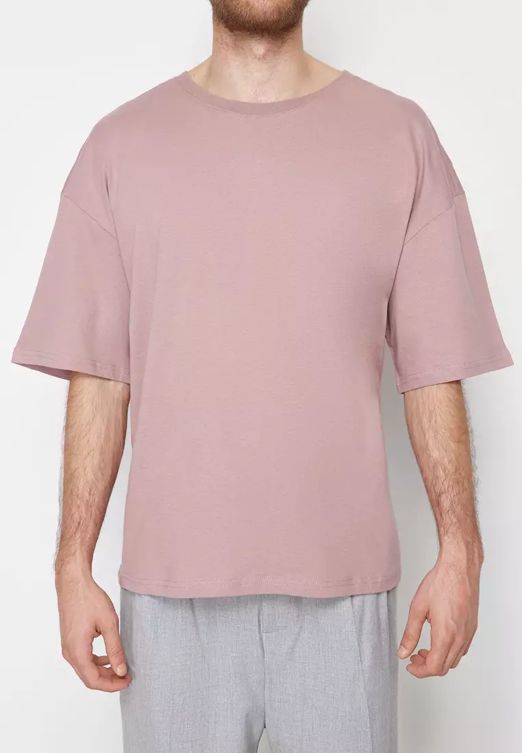 Dusty Rose Oversize/Wide Cut 100% Cotton Short Sleeve Basic T-Shirt TMNSS22TS0318