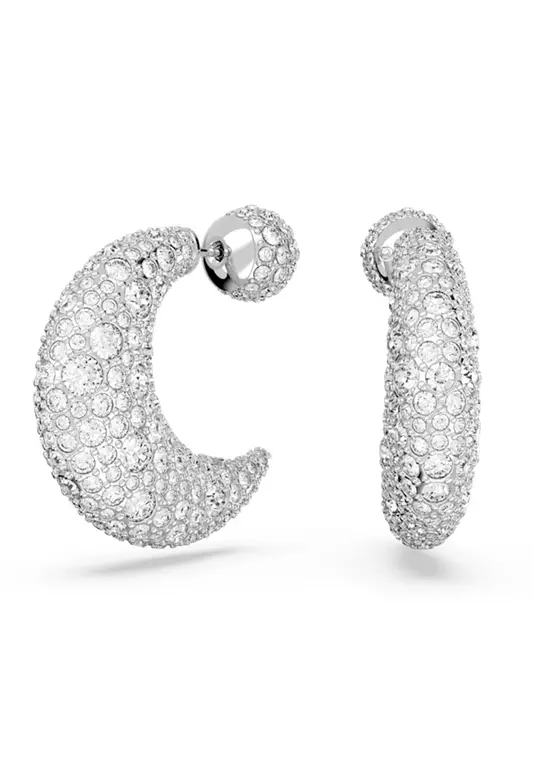 Luna drop earrings, Moon, White, Rhodium plated