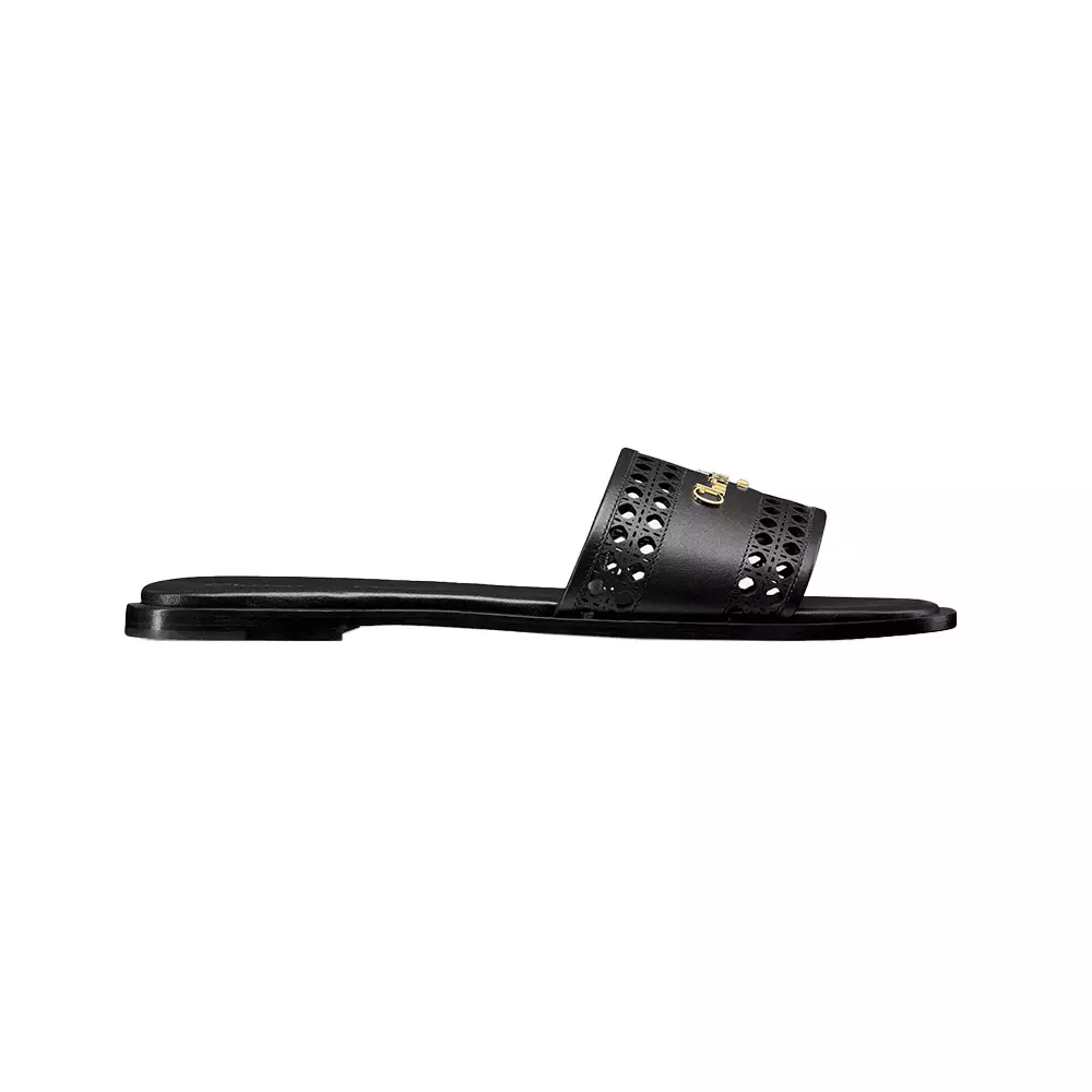 ◆Dior◆ D-Lane Slide Black Openwork Microcannage Jual Christian Dior D-Lane Slide with Openwork Microcannage