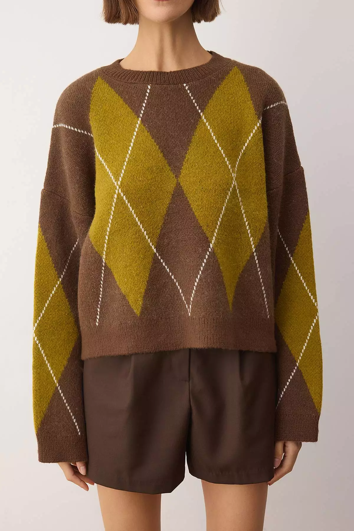Brown Baklava Patterned Knit Sweater Twoaw26Kz289