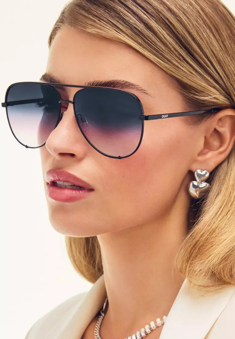 QUAY High Key Extra Large Sunglasses - Black/Teal Glow