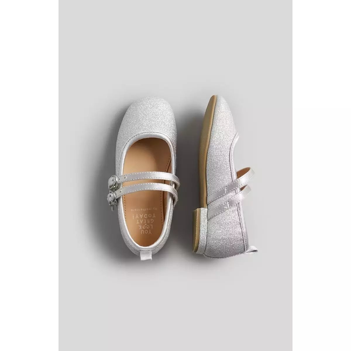 Mothercare Silver Glitter Ballerina Shoes - Sepatu Anak Perempuan (Abu-abu)