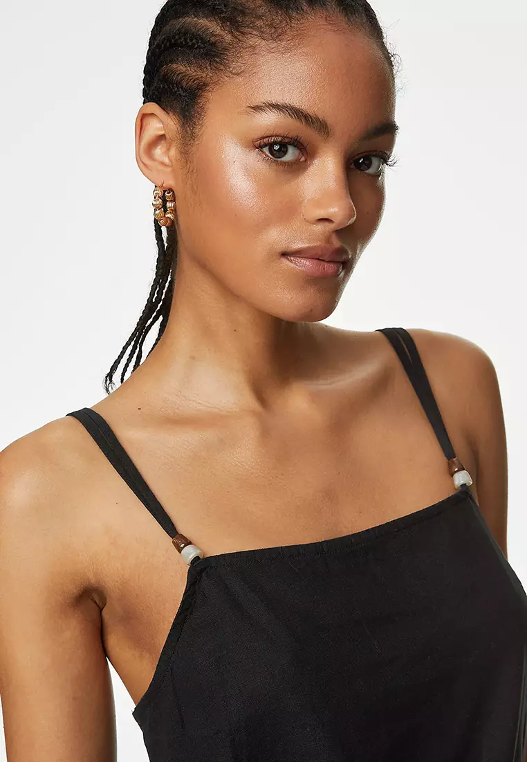 Linen Rich Beaded Longline Cami Top