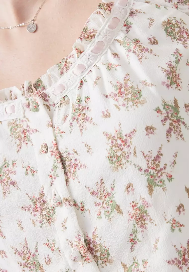 Floral Milkmaid Top With Lace And Ruffled Skort Set