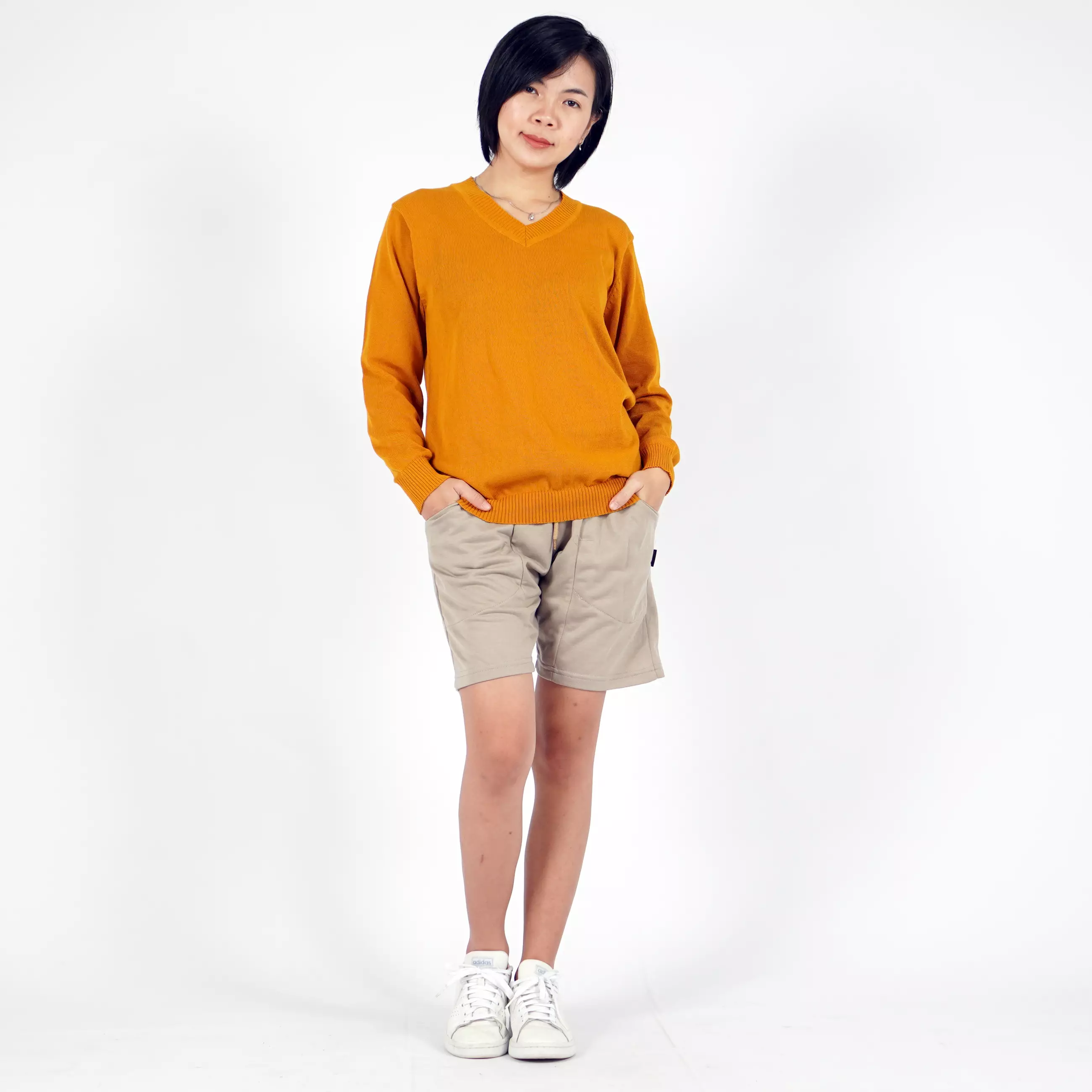  Vanessa Knit Outer Rajut Leher V Neck Sweater Rajut Wanita - CARAMEL
