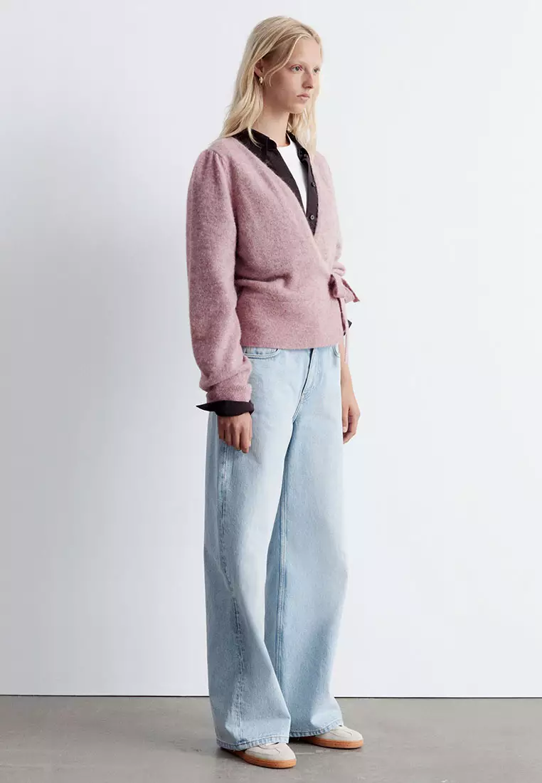 Mohair-Blend Knitted Wrap Cardigan
