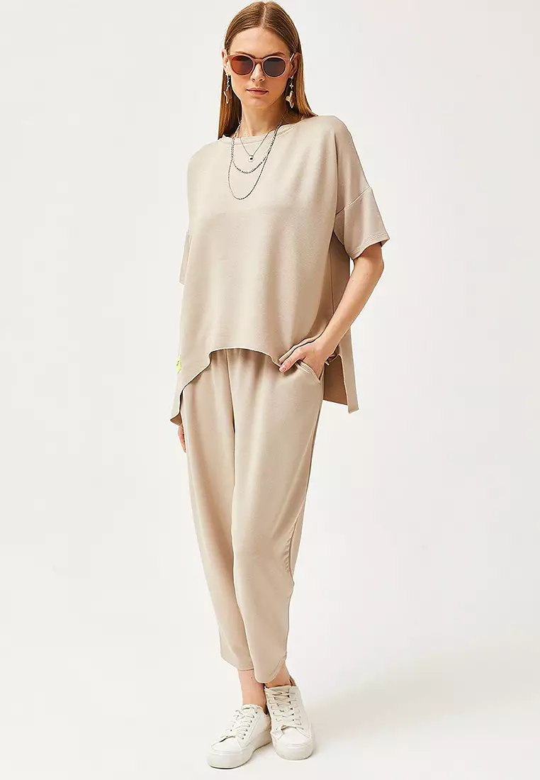 Asymmetrical Top & Crop Pants Set