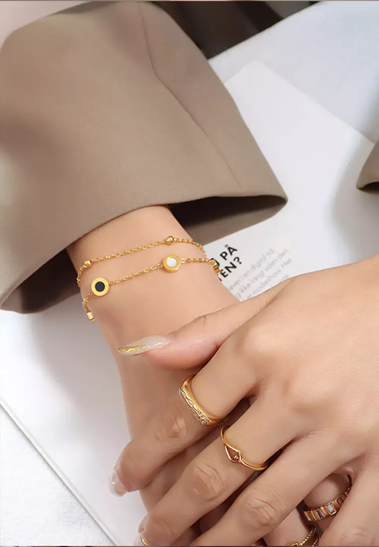 Gelang Titanium Wanita KoreaAnti Pudar Rantai Ganda Bracelet Gelang Cewek silver color