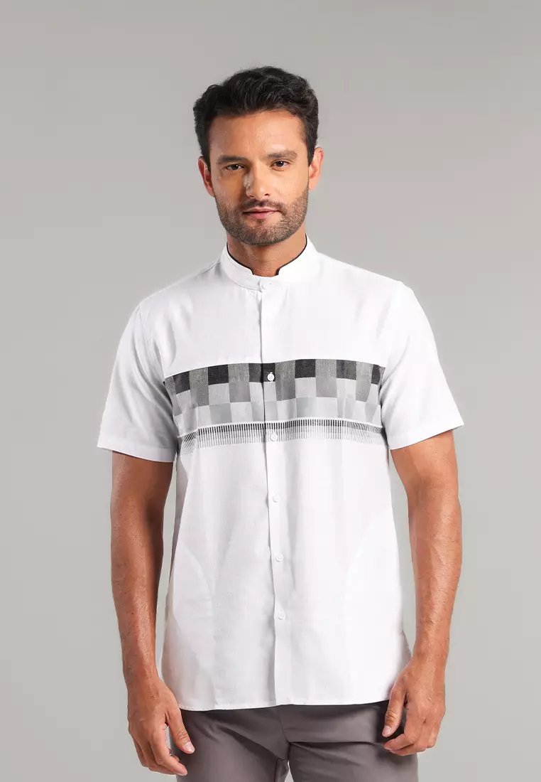 MOC Kemeja Koko Lengan Pendek Pria Dubai - White