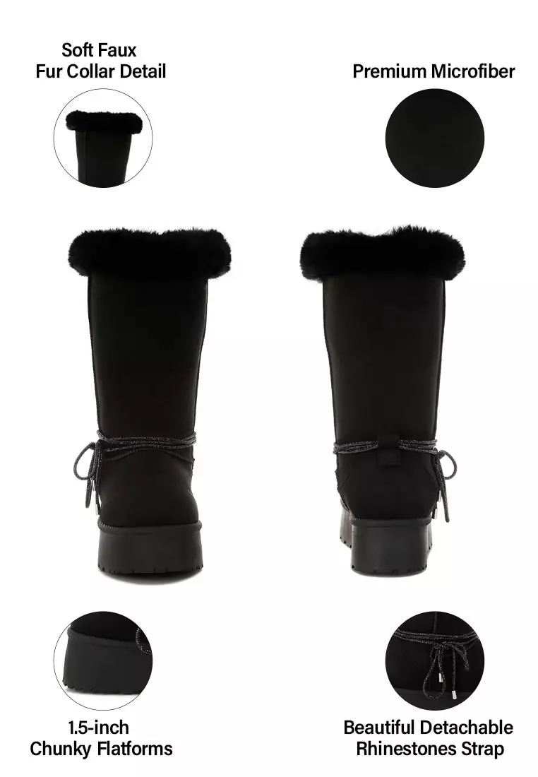 Fur Collar Anti-Skid Snow Boots in Black