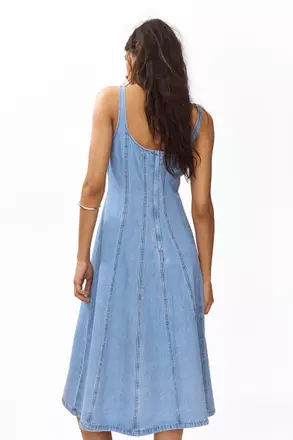 zalora denim dress SHEIN Women's Sleeveless Tie Shoulder Casual Denim Dress Blue,XL