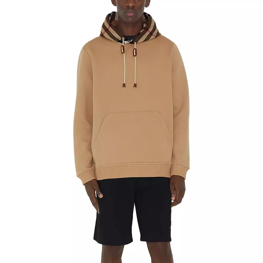 Burberry Check Hood Cotton Hoodie Camel