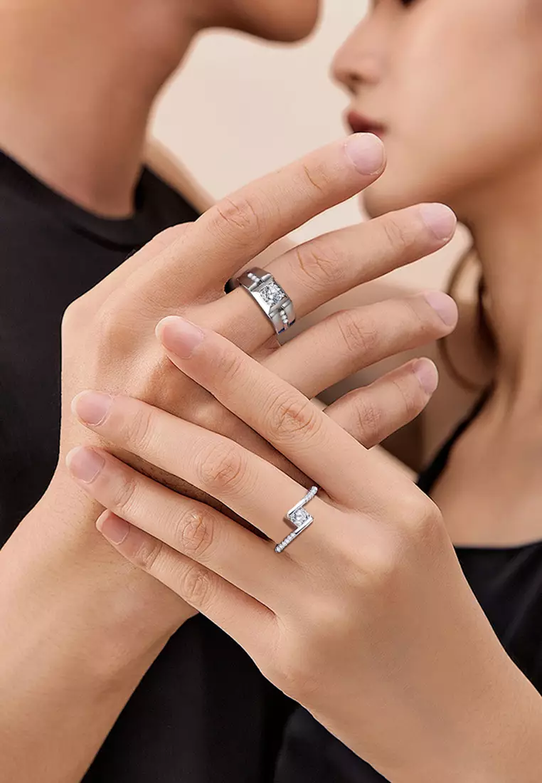 Cincin Couple Perak Kawin Couple Nikah Hadiah Pernikahan Adjustable Tunangan Cincin Titanium Berlian Kotak Hadiah