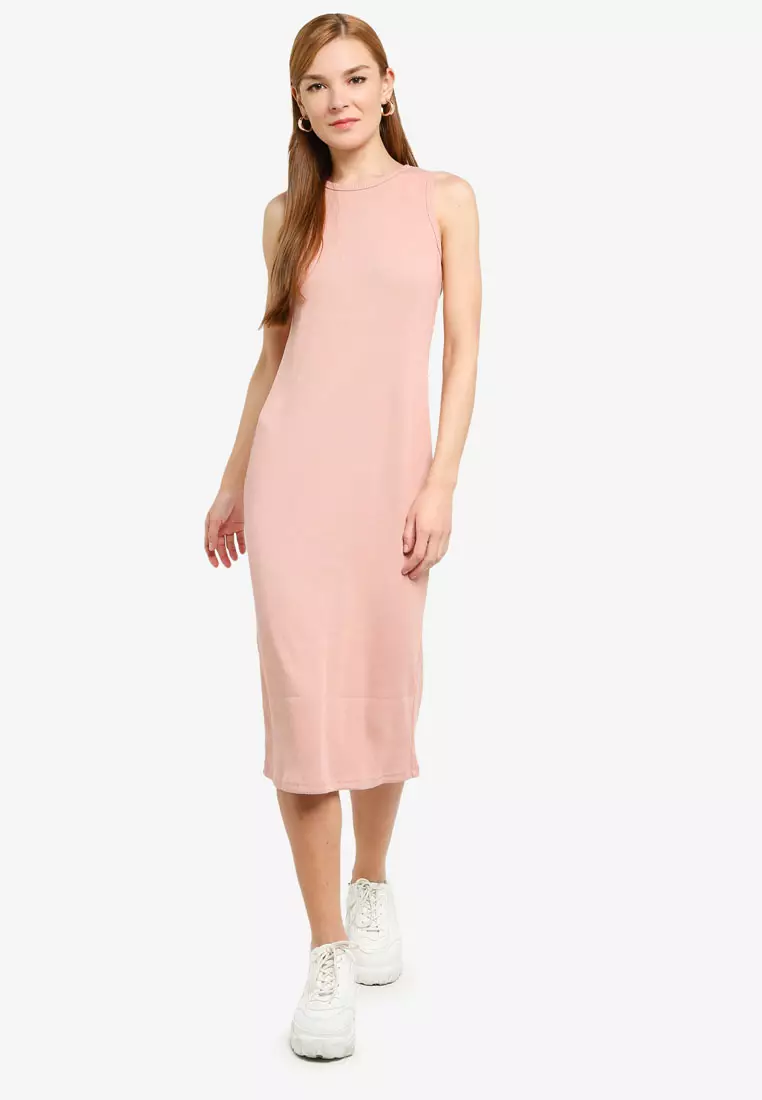 網上選購UniqTee Cotton Sleeveless Drop Hem Midi Dress 2023 系列