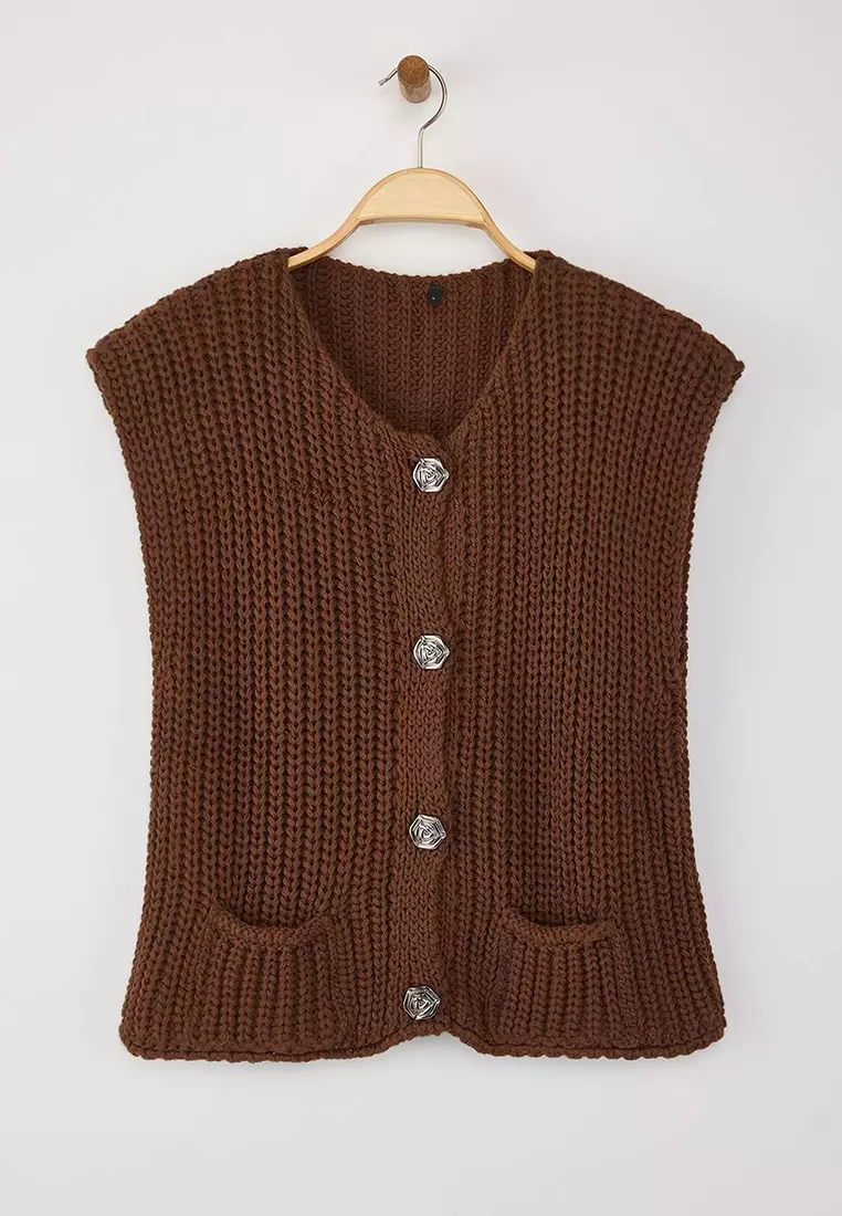 Brown Soft Textured Fitted Vest