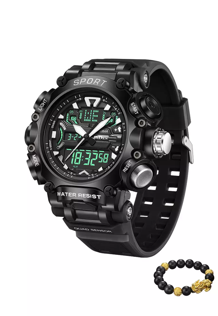 Jam Tangan Pria Digital Anti Air Original Olahraga Multifungsi Bercahaya Alarm Jam Tangan Cowok black
