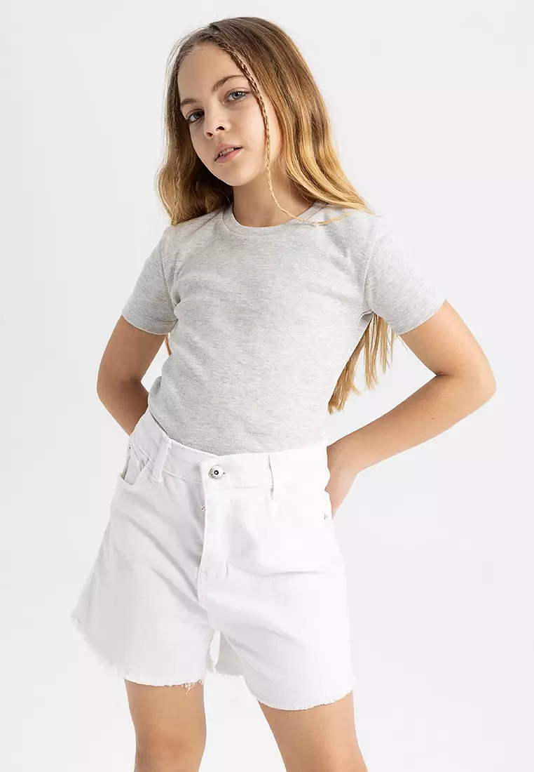 Slim Fit Slim Cut Crew Neck Ribbon Basic Plain Short Sleeve T-Shirt