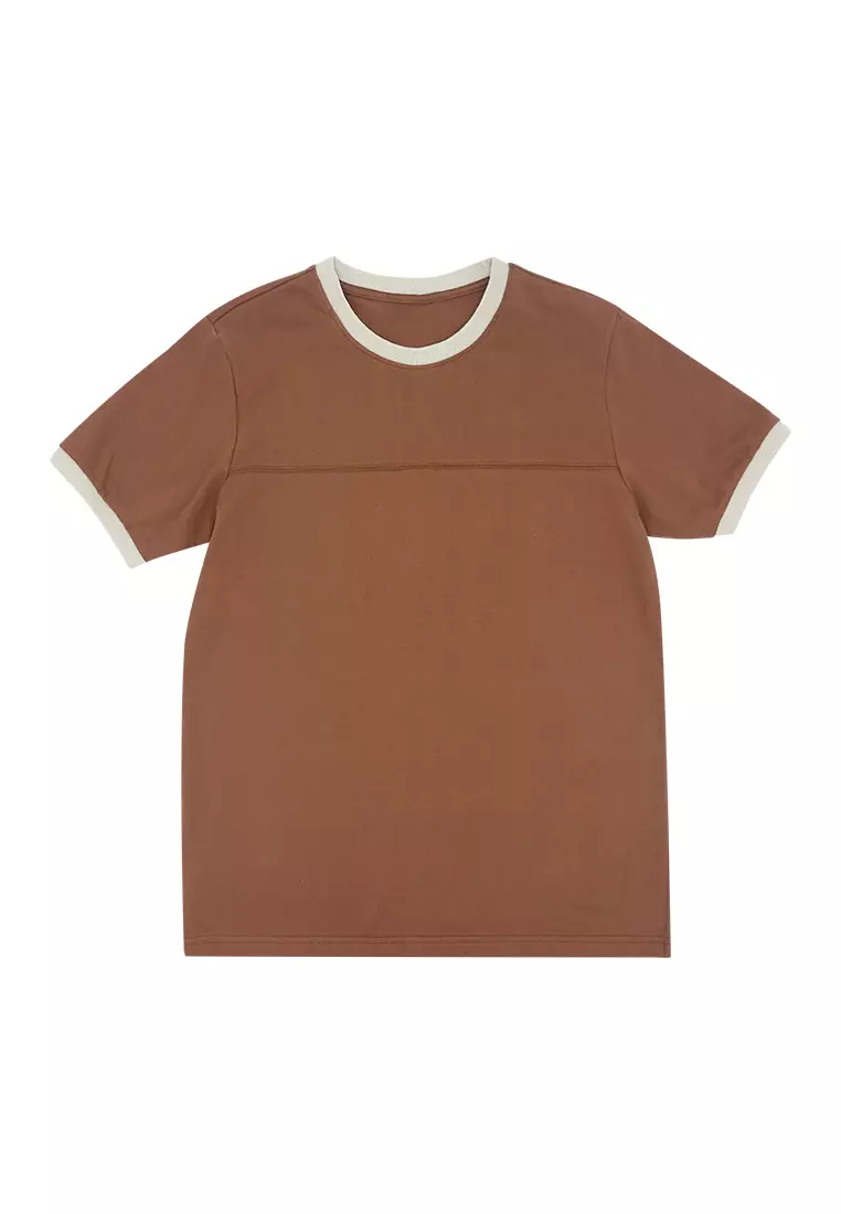 Men's Basic Round Neck Ringer T-Shirt with Cut and Sew Detail