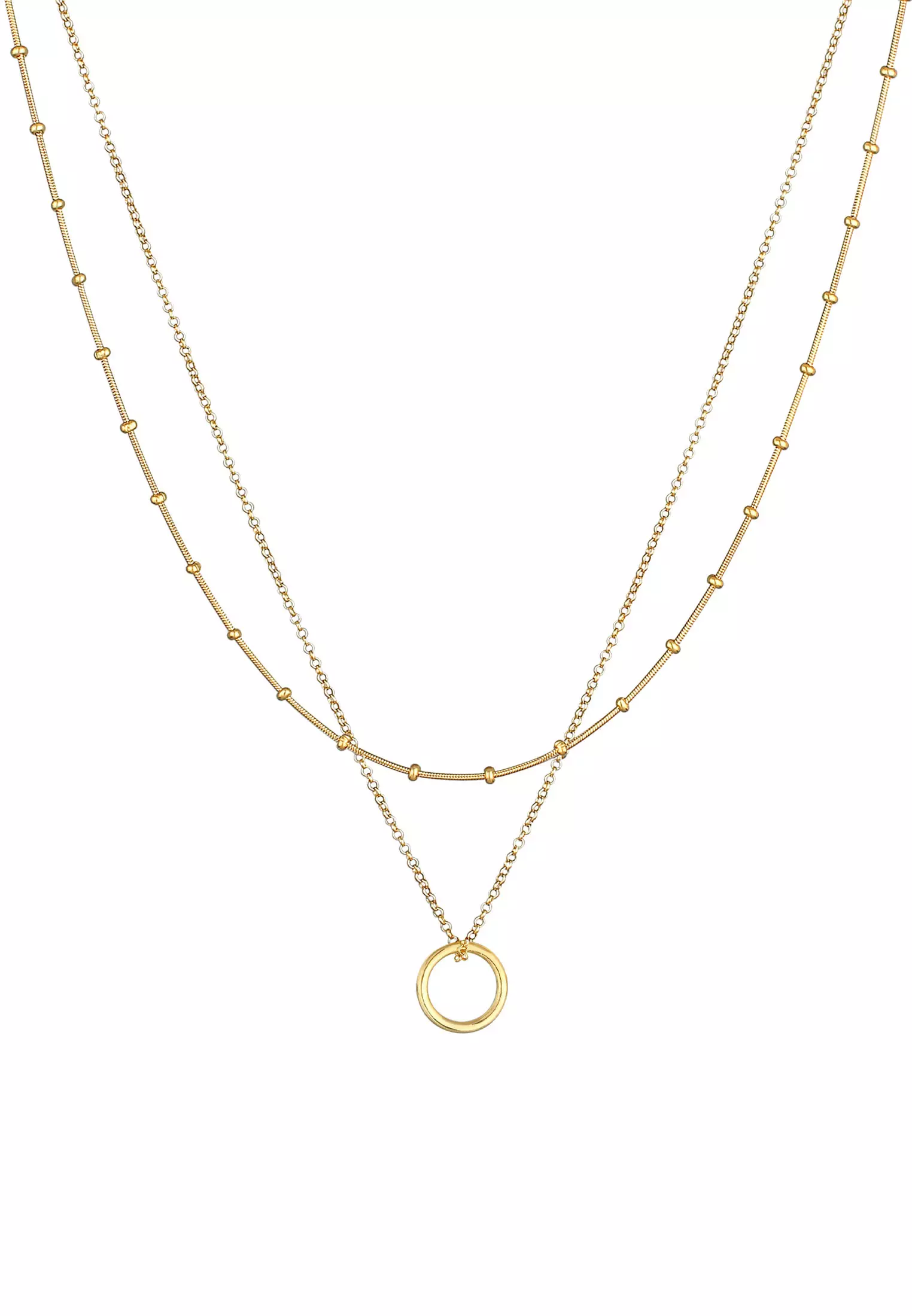 Necklace Layer Ball Chain Circle Pendant Timeless Gold Plated