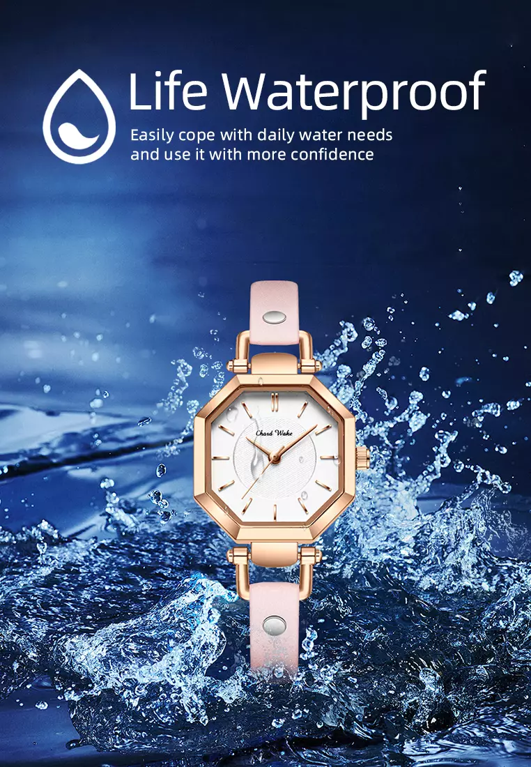 Jam Tangan Wanita Korea Anti Air Original Kuarsa Wanita Tali Kulit Jam Tangan Cewek Kotak Indah Pink