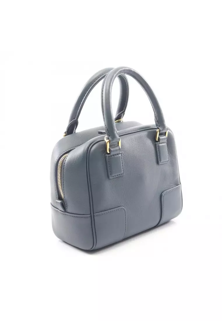 Pre-Loved LOEWE Amazona 16 Square Handbag leather dark blue 2WAY