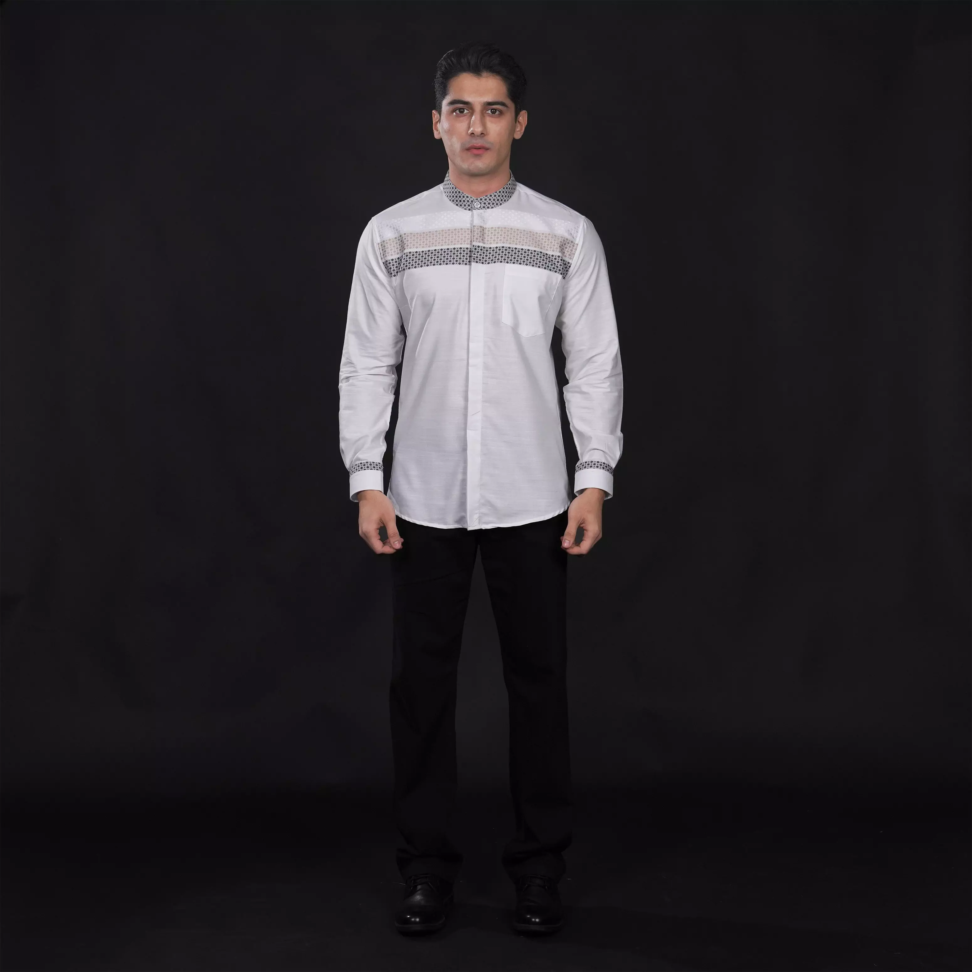 Casella Baju Koko Pria Lengan Panjang Premium Horizontal White | Koko Elegant Ismail Lengan Panjang 9016 White