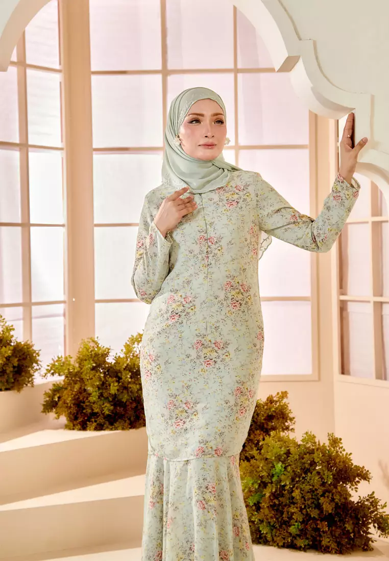 Buy Era Maya ARIEL Sage Green Floral Baju Kurung Moden Princess