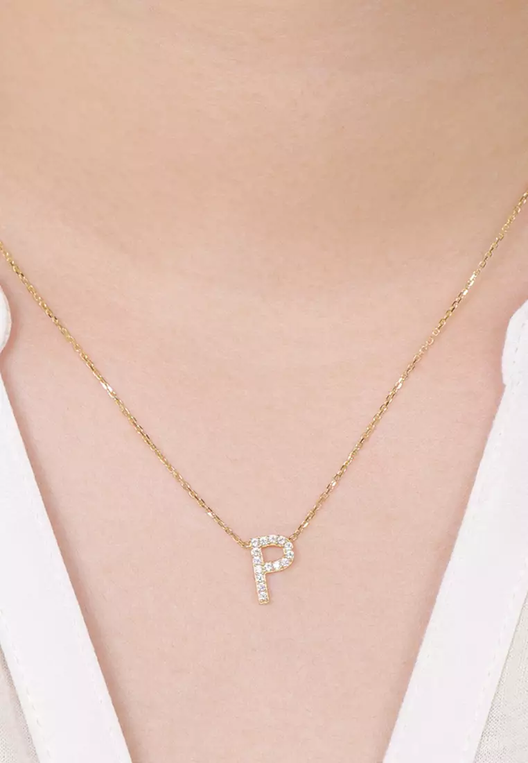  Letter Necklace 14k Gold - P