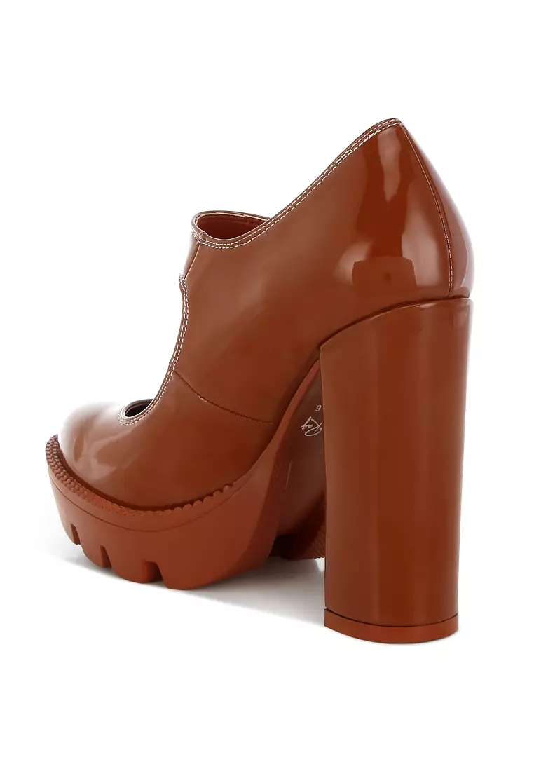Tan Patent PU High Heeled Mary Jane Shoes