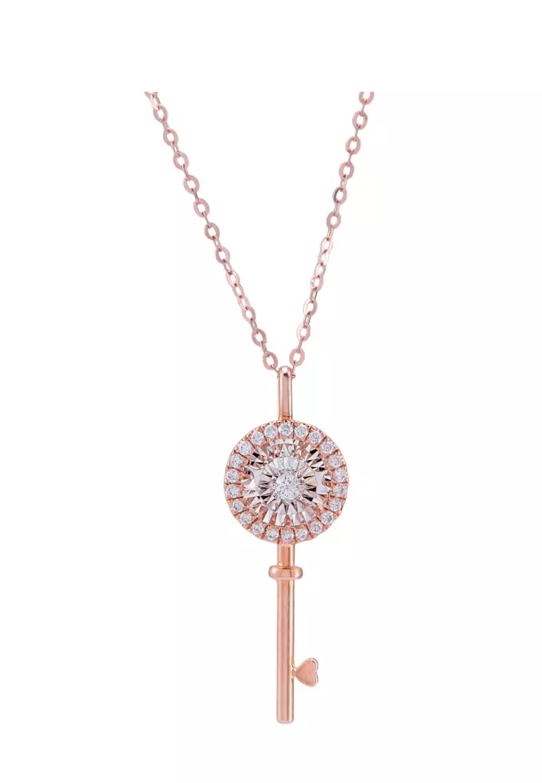 Gold diamond sale key pendant