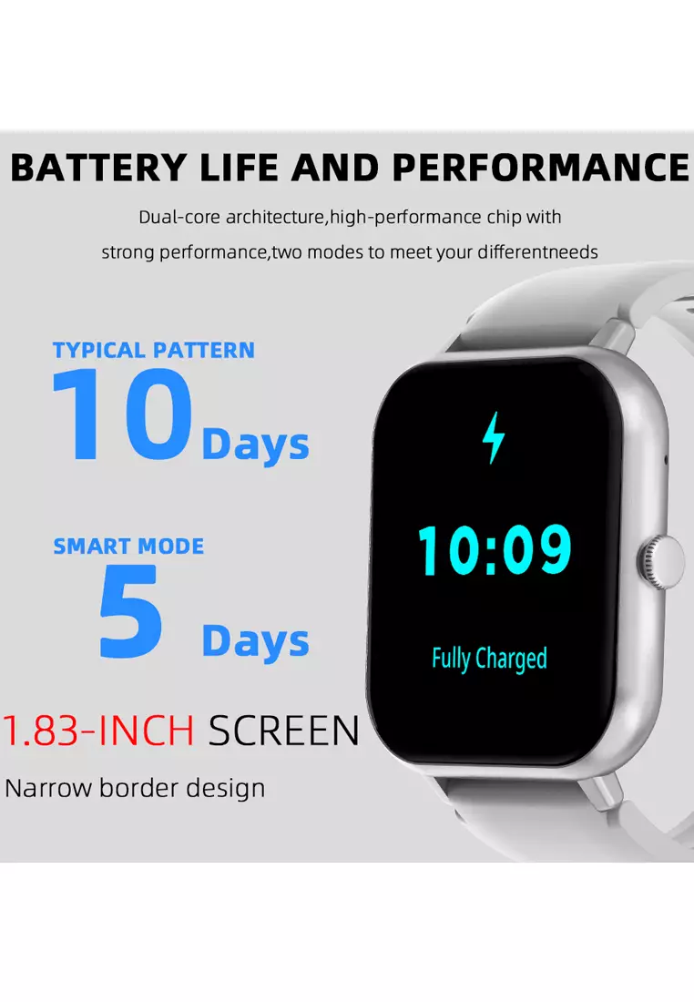 SmartWatch ZL54C Jam Pintar Full Touch Screen 1.83inci Olahraga BT Call Jam Tangan Wanita/Pria grey dengan tali jam gratis